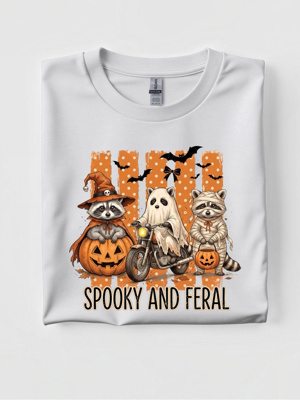 Halloween Raccoon & Ghost Graphic Tee funny cute New made to order S M L XL - Picture 5 of 7
